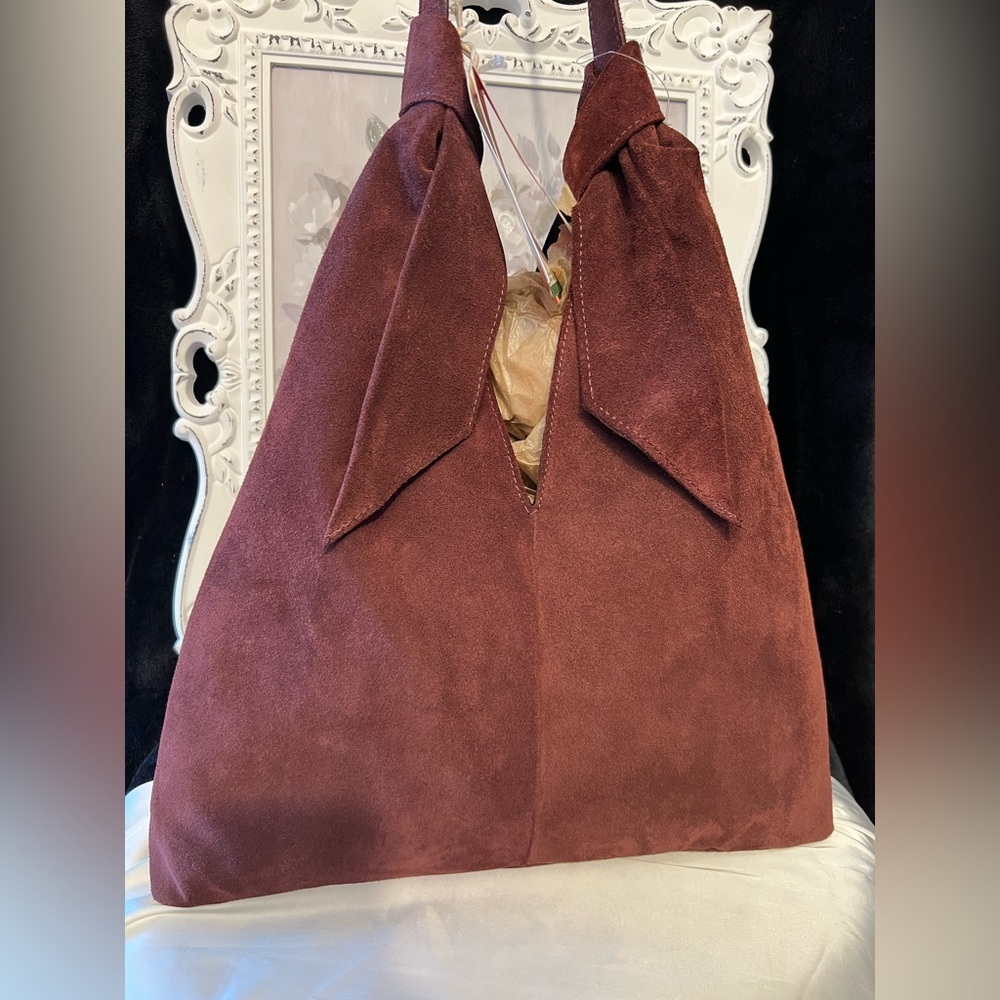 🍷Divina Firenze Gorgeous Wine Genuine Suede Leather Slouchy Hobo Bag 🍷NWT - Picture 15 of 17